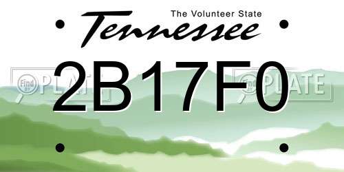 2B17F0 Tennessee License Plate