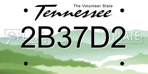 2B37D2 Tennessee License Plate
