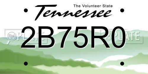 2B75R0 Tennessee License Plate
