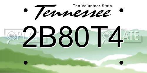 2B80T4 Tennessee License Plate