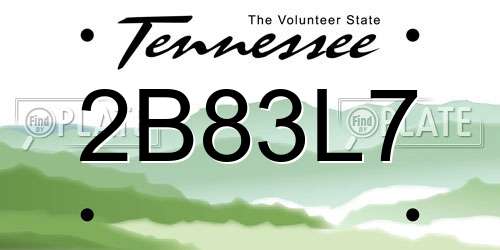 2B83L7 Tennessee License Plate