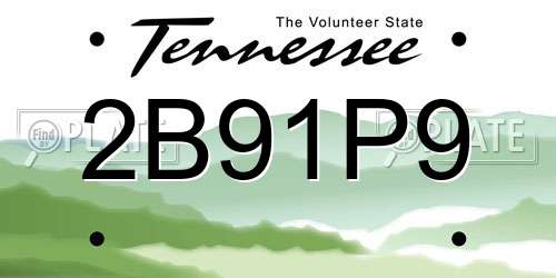 2B91P9 Tennessee License Plate