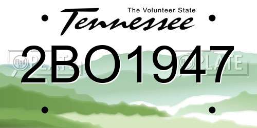 2BO1947 Tennessee License Plate