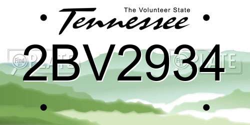 2BV2934 Tennessee License Plate