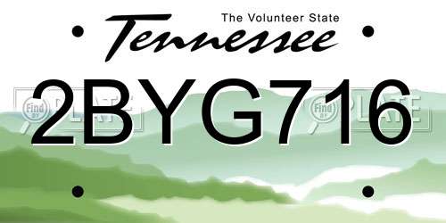 2BYG716 Tennessee License Plate