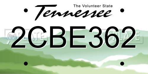2CBE362 Tennessee License Plate