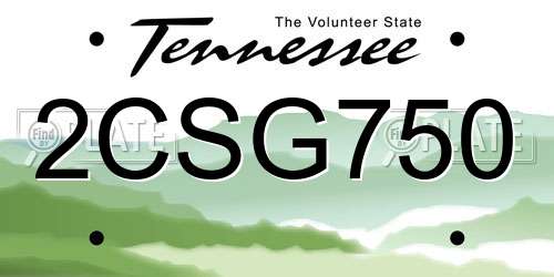 2CSG750 Tennessee License Plate