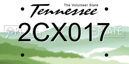 2CX017 Tennessee License Plate