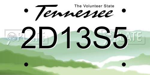 2D13S5 Tennessee License Plate