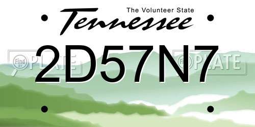 2D57N7 Tennessee License Plate