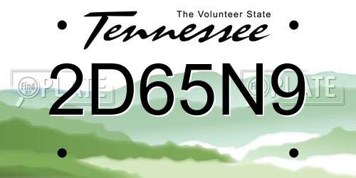 2D65N9 Tennessee License Plate
