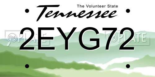2EYG72 Tennessee License Plate