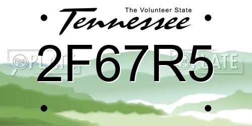 2F67R5 Tennessee License Plate
