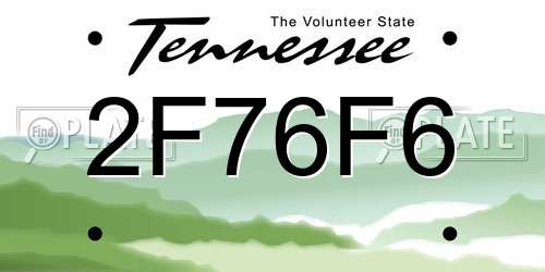 2F76F6 Tennessee License Plate