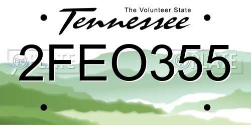 2FEO355 Tennessee License Plate