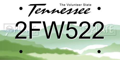 2FW522 Tennessee License Plate