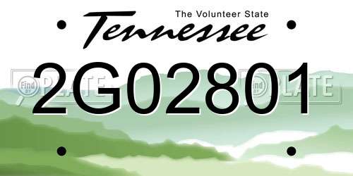 2G02801 Tennessee License Plate