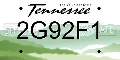 2G92F1 Tennessee License Plate
