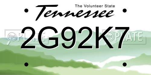 2G92K7 Tennessee License Plate