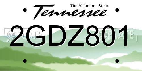 2GDZ801 Tennessee License Plate