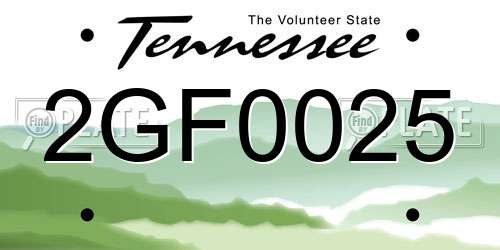 2GF0025 Tennessee License Plate