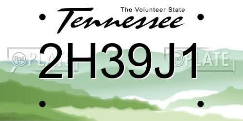 2H39J1 Tennessee License Plate