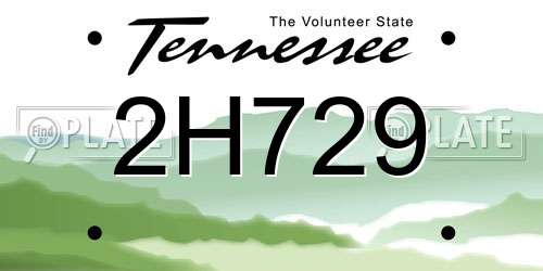 2H729 Tennessee License Plate
