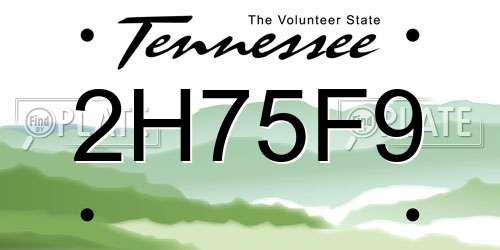 2H75F9 Tennessee License Plate