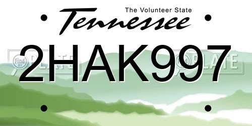 2HAK997 Tennessee License Plate