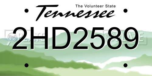 2HD2589 Tennessee License Plate