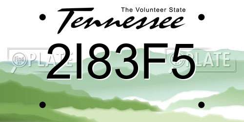 2I83F5 Tennessee License Plate
