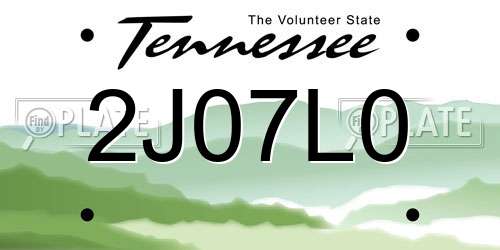 2J07L0 Tennessee License Plate