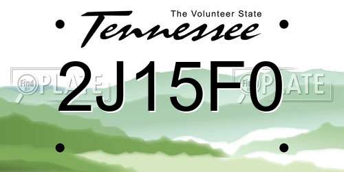 2J15F0 Tennessee License Plate