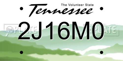2J16M0 Tennessee License Plate