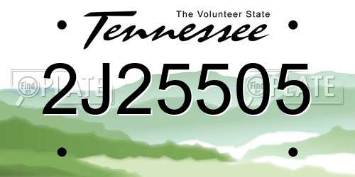 2J25505 Tennessee License Plate