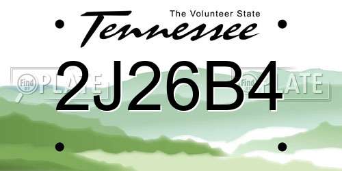 2J26B4 Tennessee License Plate