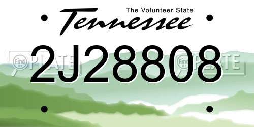 2J28808 Tennessee License Plate