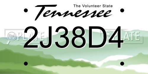 2J38D4 Tennessee License Plate