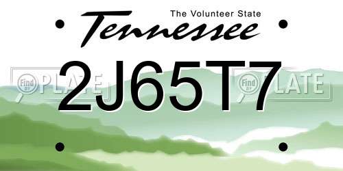 2J65T7 Tennessee License Plate
