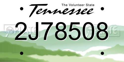 2J78508 Tennessee License Plate