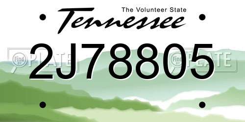 2J78805 Tennessee License Plate