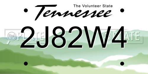 2J82W4 Tennessee License Plate