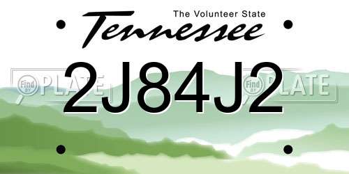 2J84J2 Tennessee License Plate