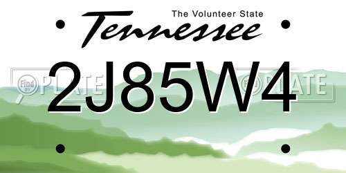 2J85W4 Tennessee License Plate