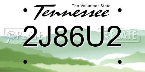 2J86U2 Tennessee License Plate