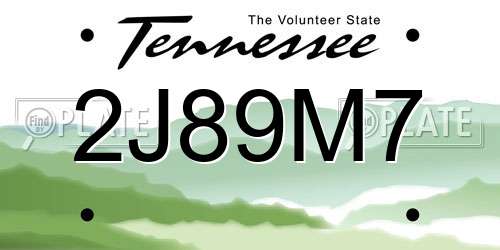 2J89M7 Tennessee License Plate