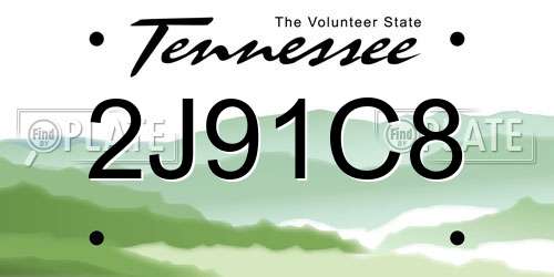 2J91C8 Tennessee License Plate