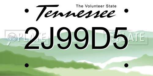 2J99D5 Tennessee License Plate