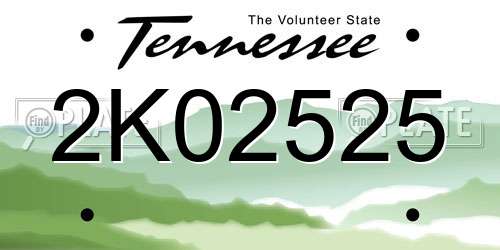 2K02525 Tennessee License Plate