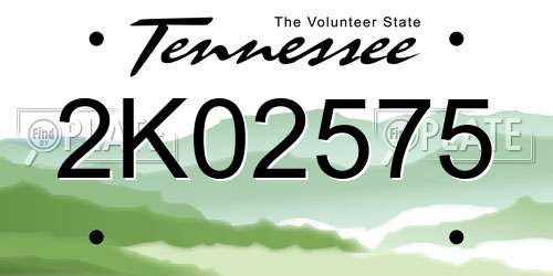2K02575 Tennessee License Plate